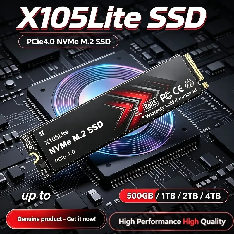 M.2 Nvme 4Tb Pcie 4.0 Ssd - 新品のX105Lite NVMe SSD。M.2 NVMeハードドライブ、ソリッドステートディスク、PCIe 4.0対応、最大7300MB/sの転送速度、500GB、1TB、2TB、4TBの容量。ノートパソコンやデスクトップPCに最適。